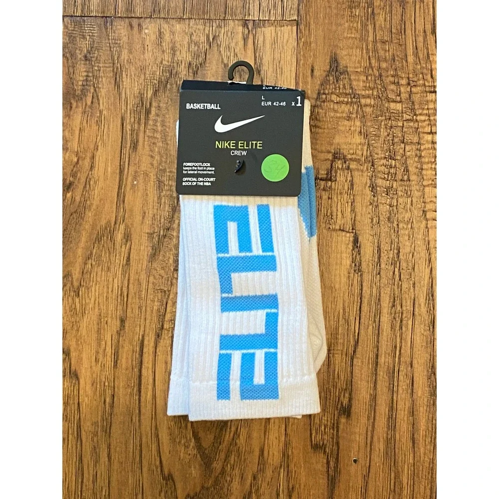 Nike Elite Basketball Crew Socks White Light Blue NBA Official SX7587-017 Large